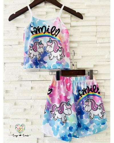 Ensemble/Pyjama short Licorne Arc en Ciel
