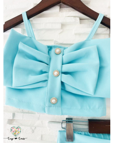 Ensemble short noeud à perles - Vert eau