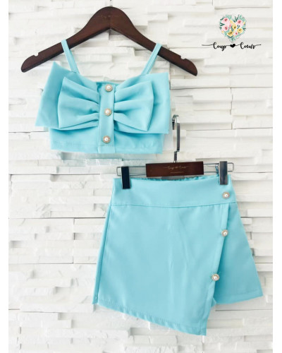 Ensemble short noeud à perles - Vert eau