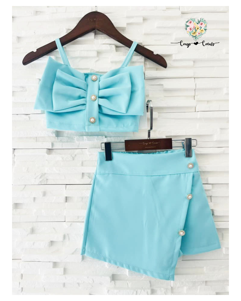 Ensemble short noeud à perles - Vert eau