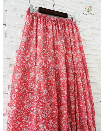 Jupe longue fluide fleurs - Corail (jusqu'à un 44)