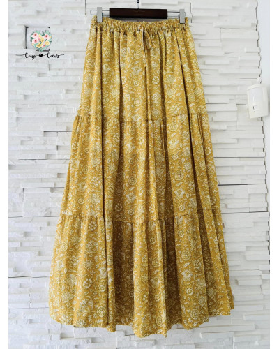 Jupe longue fluide fleurs - Jaune (jusqu'à un 44)