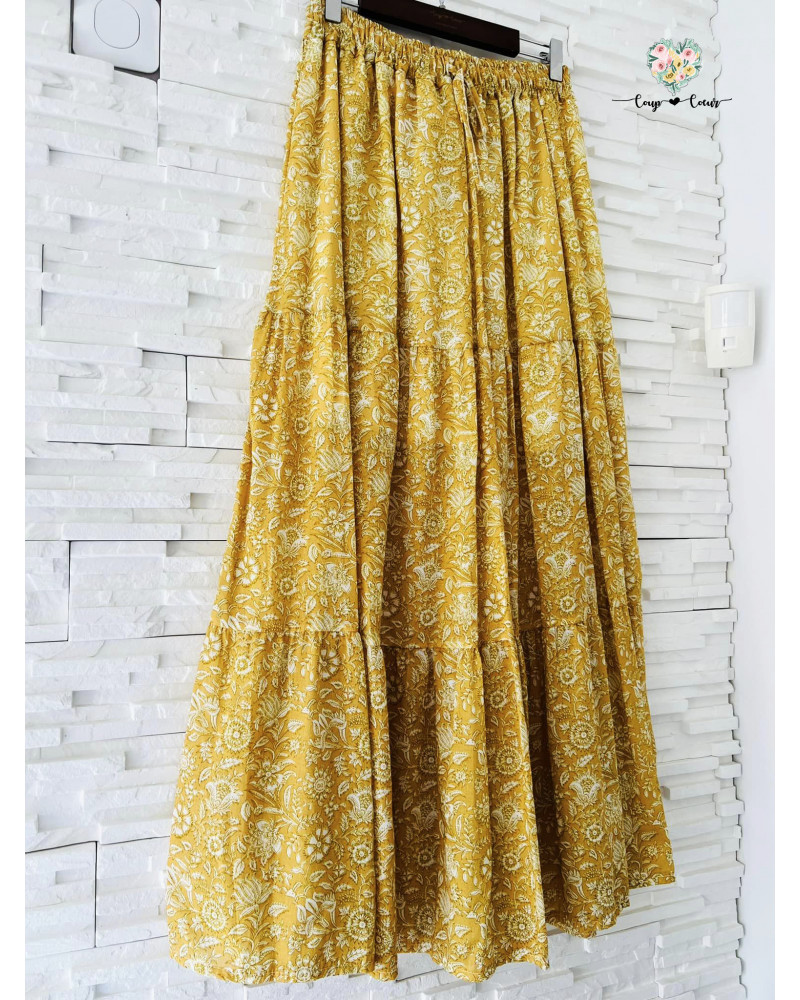 Jupe longue fluide fleurs - Jaune (jusqu'à un 44)