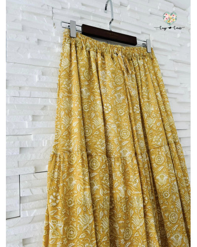 Jupe longue fluide fleurs - Jaune (jusqu'à un 44)