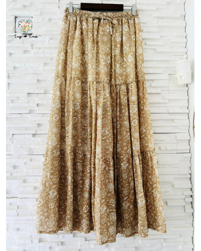 Jupe longue fluide fleurs - Beige (jusqu'à un 44)
