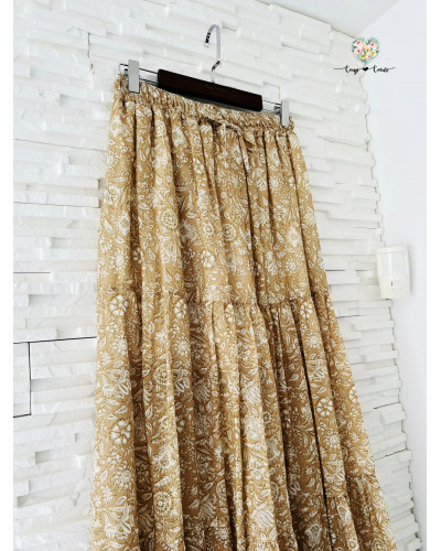 Jupe longue fluide fleurs - Beige (jusqu'à un 44)