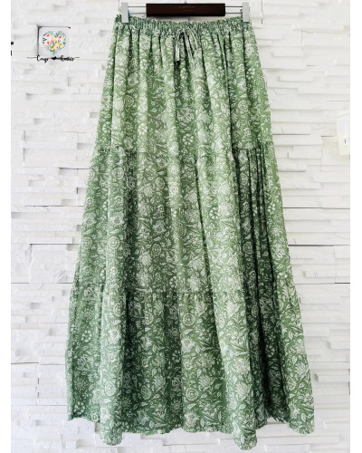 Jupe longue fluide fleurs - Vert (jusqu'à un 44)