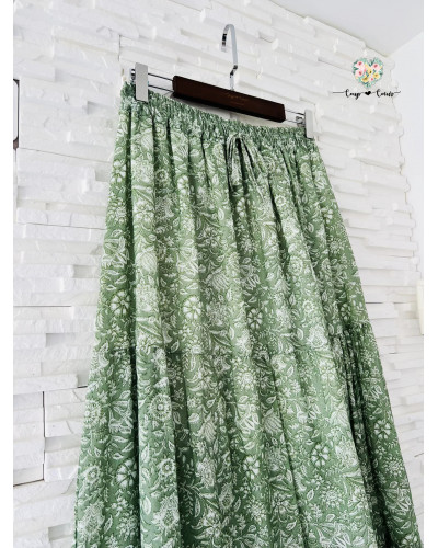 Jupe longue fluide fleurs - Vert (jusqu'à un 44)