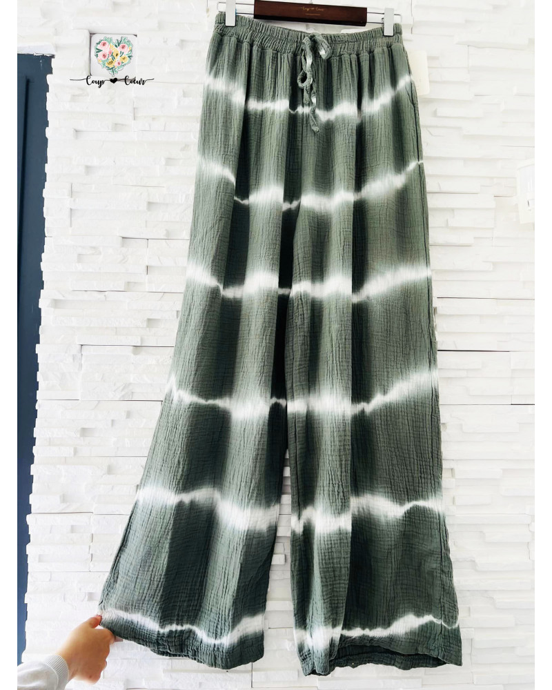 Pantalon gaze de coton Hippie - Kaki (jusqu'à un 42)