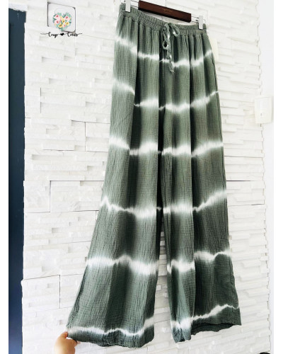 Pantalon gaze de coton Hippie - Kaki (jusqu'à un 42)