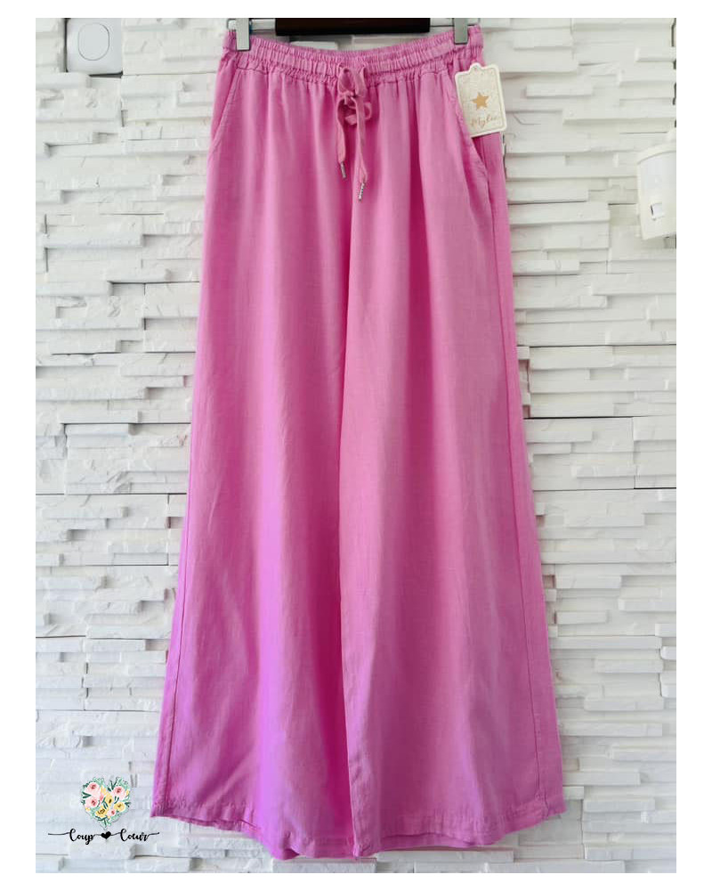 Pantalon fluide uni - Rose (jusqu'à un 42)