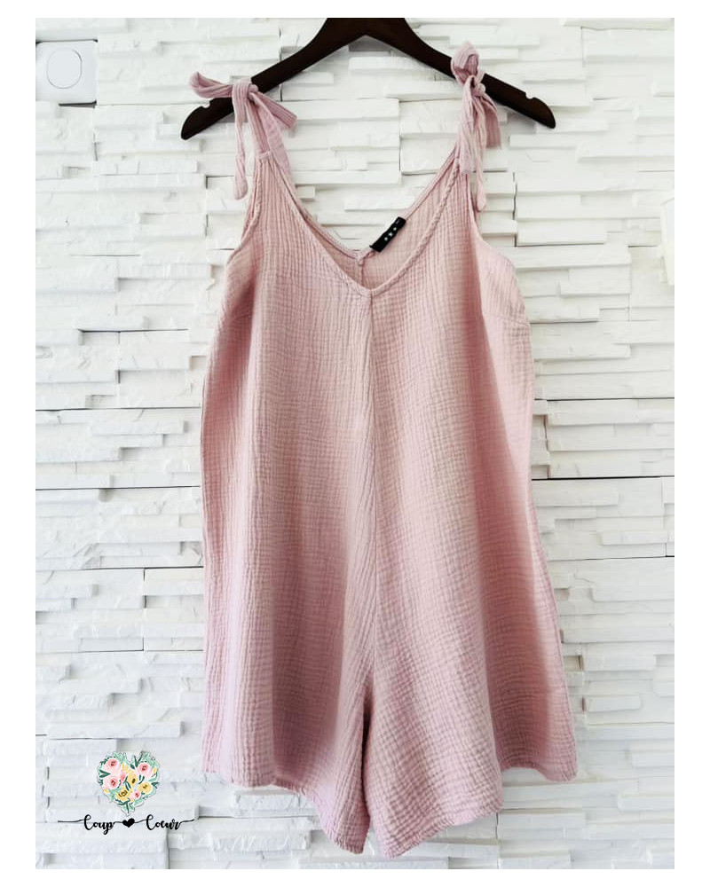 Combishort gaze de coton - Rose (jusqu'à un 44)