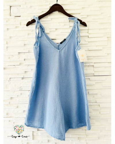 Combishort gaze de coton - Bleu clair (jusqu'à un 44)