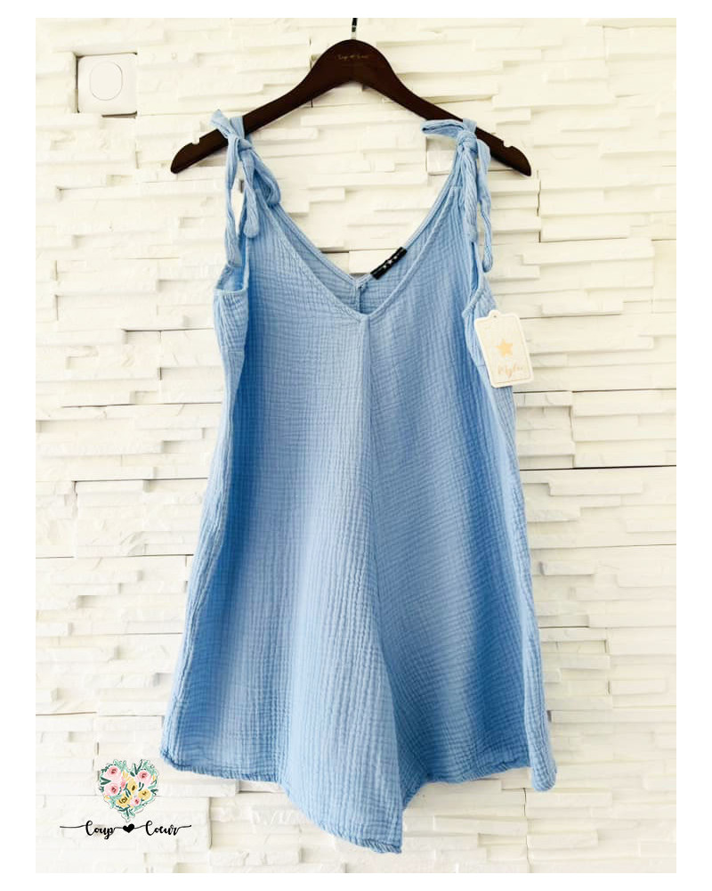 Combishort gaze de coton - Bleu clair (jusqu'à un 44)