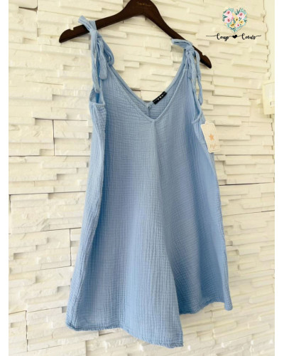 Combishort gaze de coton - Bleu clair (jusqu'à un 44)