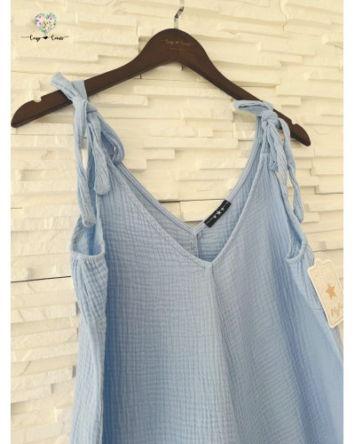 Combishort gaze de coton - Bleu clair (jusqu'à un 44)