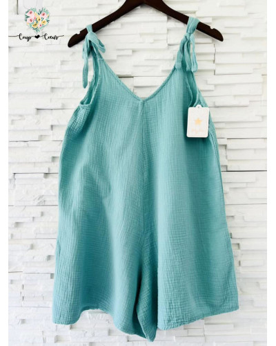 Combishort gaze de coton - Vert eau (jusqu'à un 44)