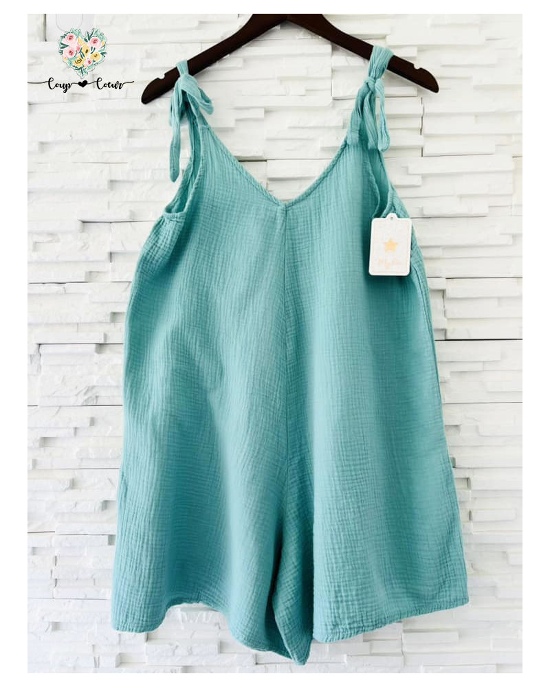 Combishort gaze de coton - Vert eau (jusqu'à un 44)