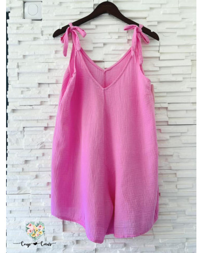 Combishort gaze de coton - Rose bonbon (jusqu'à un 44)