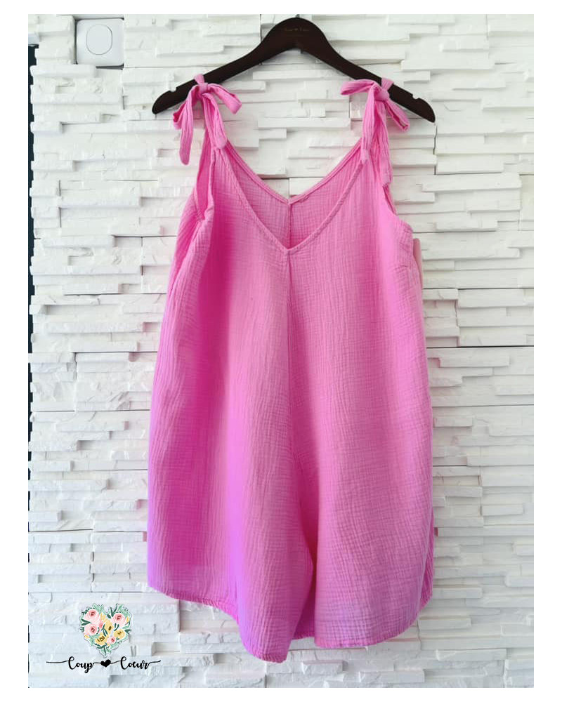 Combishort gaze de coton - Rose bonbon (jusqu'à un 44)