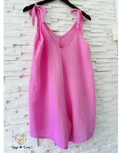 Combishort gaze de coton - Rose bonbon (jusqu'à un 44)