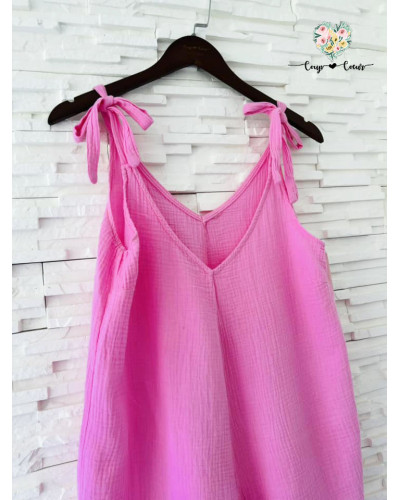 Combishort gaze de coton - Rose bonbon (jusqu'à un 44)