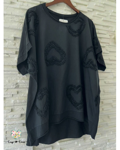 Haut coeur reliefs - Noir (jusqu'à un 46)