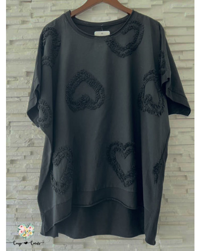 Haut coeur reliefs - Noir (jusqu'à un 46)