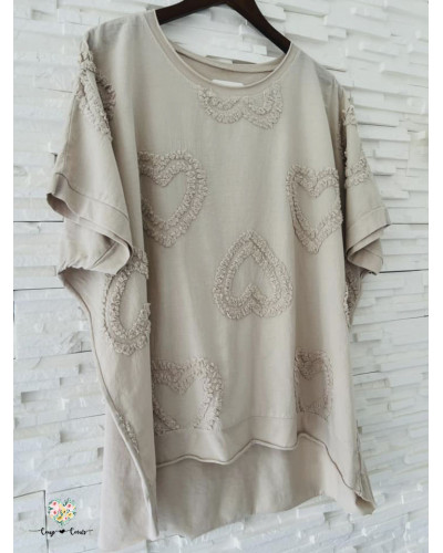 Haut coeur reliefs - Beige (jusqu'à un 46)