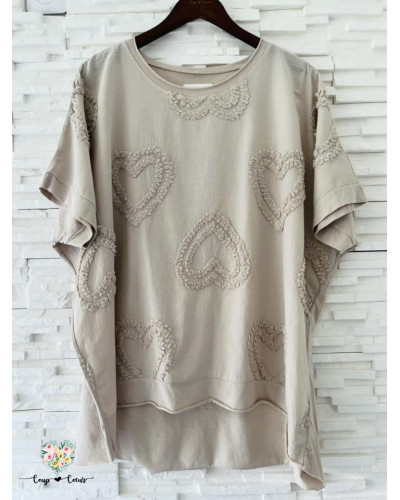 Haut coeur reliefs - Beige (jusqu'à un 46)