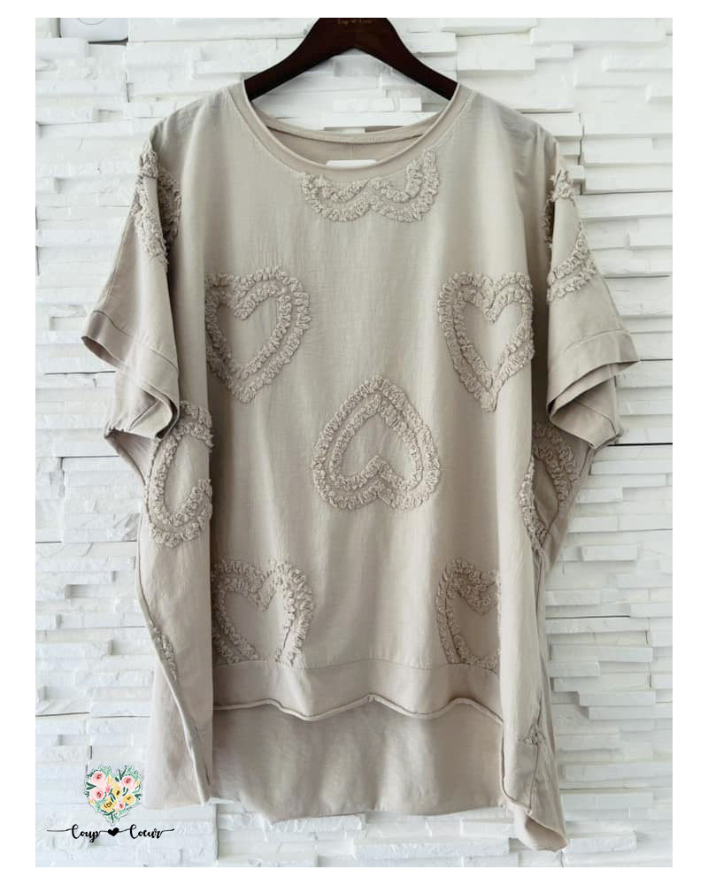 Haut coeur reliefs - Beige (jusqu'à un 46)