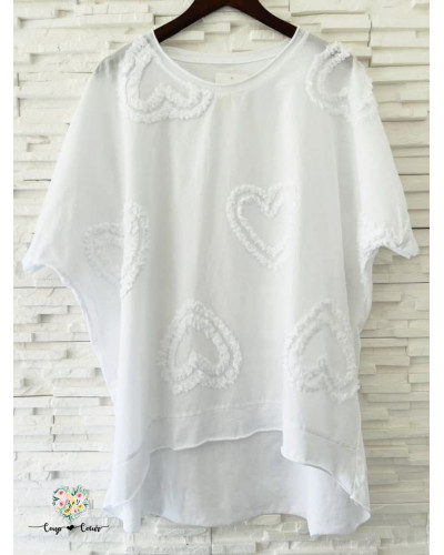 Haut coeur reliefs - Blanc (jusqu'à un 46)