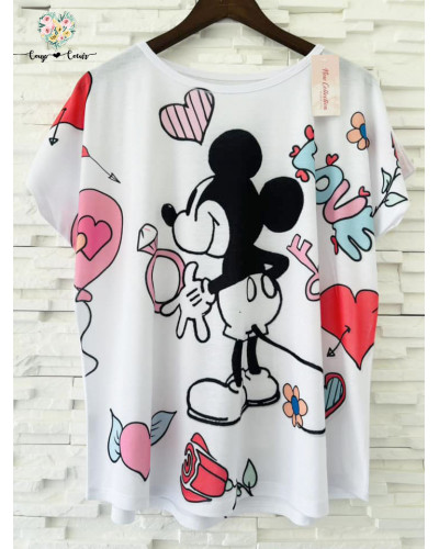 Haut fluide coton imprimé - Mickey Love (jusqu'à un 46)