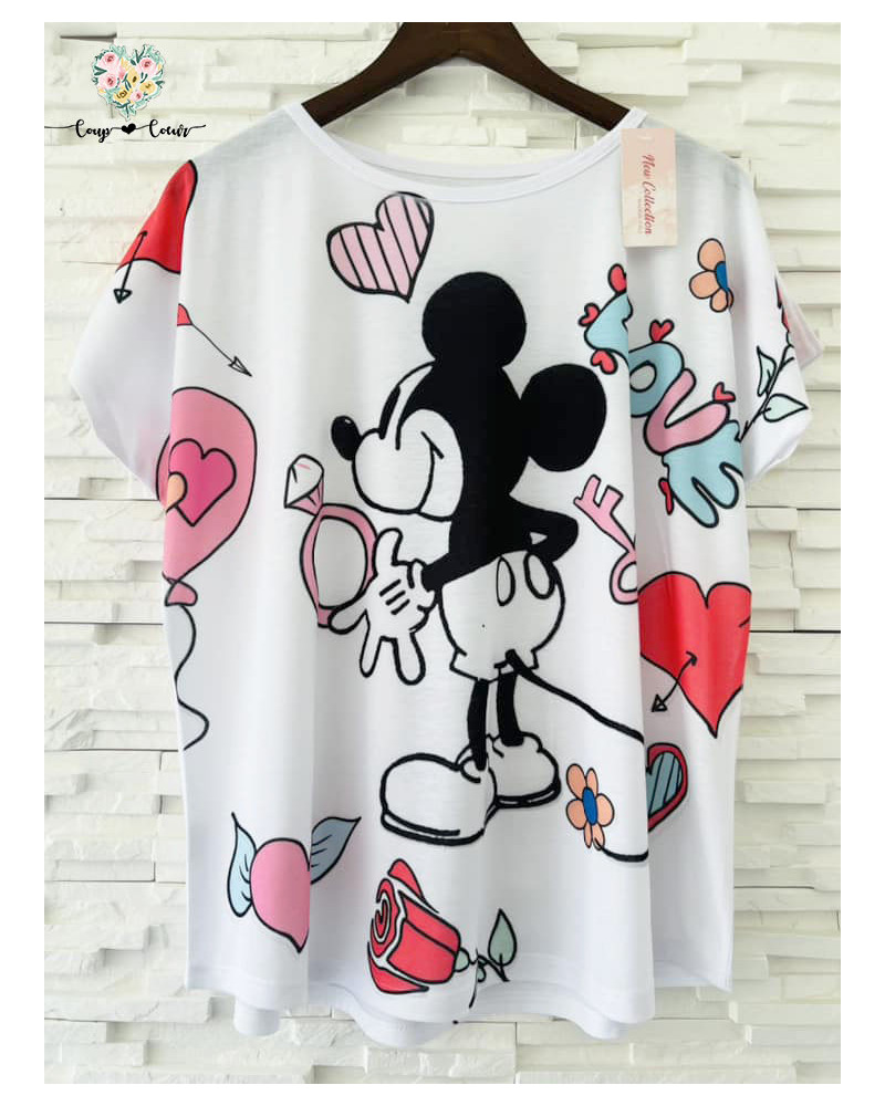 Haut fluide coton imprimé - Mickey Love (jusqu'à un 46)