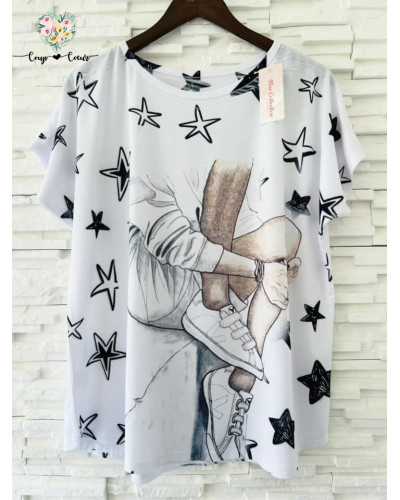 Haut fluide coton imprimé - Femme Etoile (jusqu'à un 46)