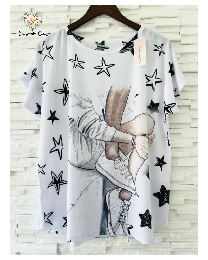 Haut fluide coton imprimé - Femme Etoile (jusqu'à un 46)