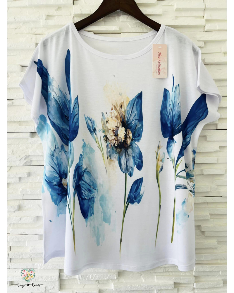 Haut fluide coton imprimé - Multi fleurs (jusqu'à un 46)