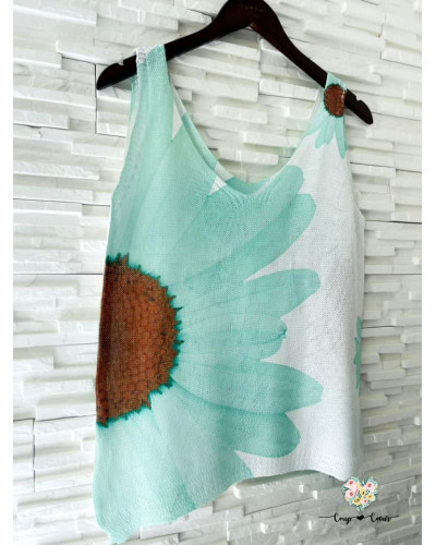 Débardeur maille imprimé - Marguerite verte (jusqu'à un 42)