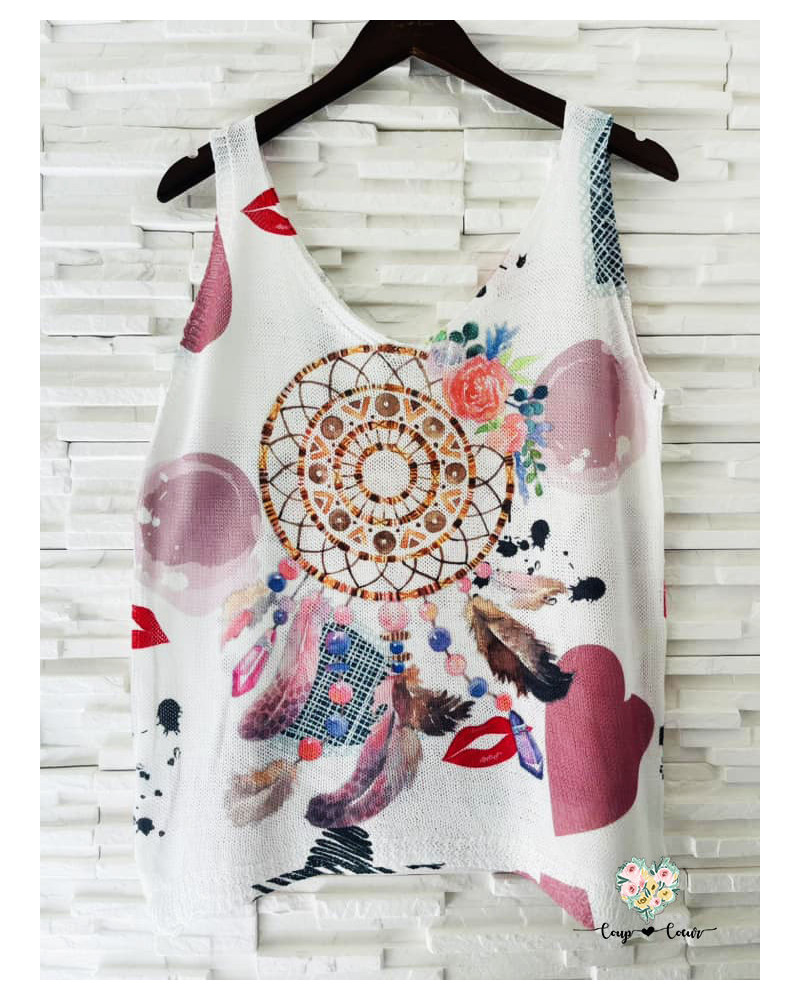 Débardeur maille imprimé - Attrape rêve (jusqu'à un 42)
