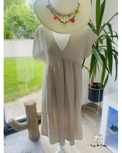 Robe gaze de coton unie - Beige (jusqu'à un 44)