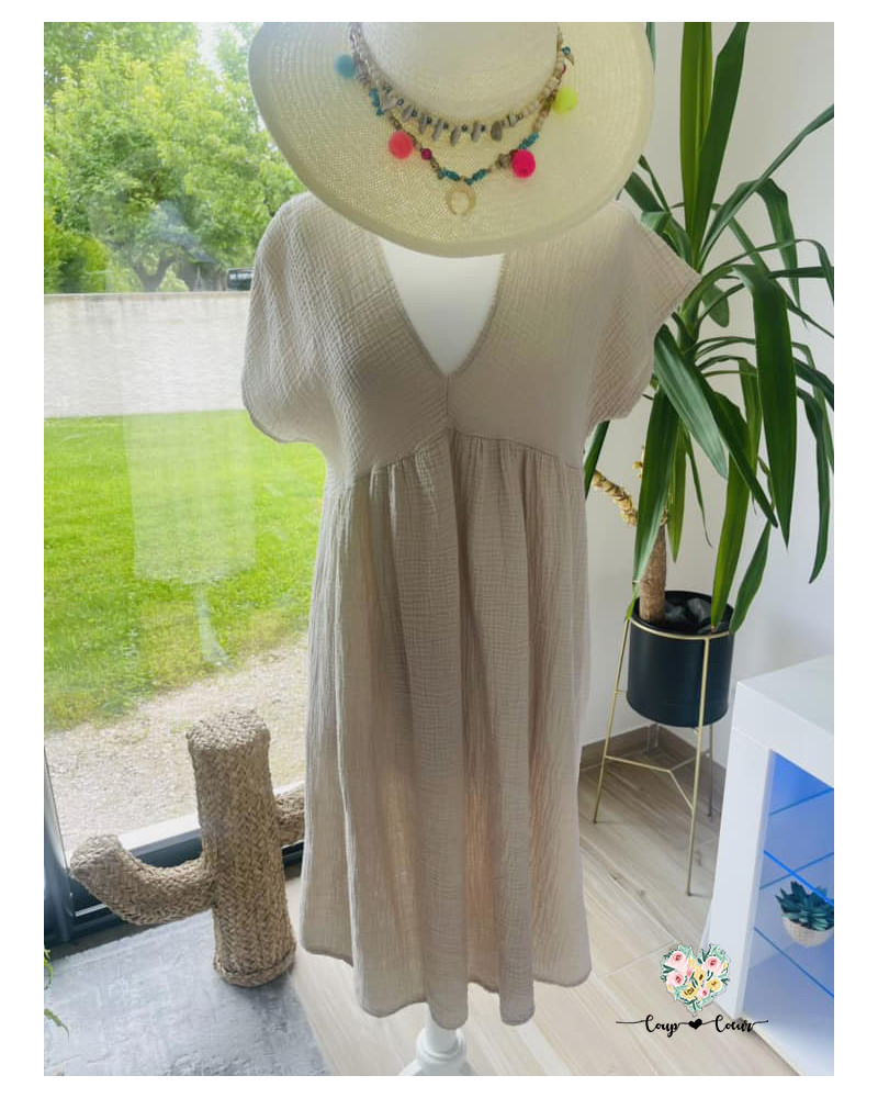 Robe gaze de coton unie - Beige (jusqu'à un 44)