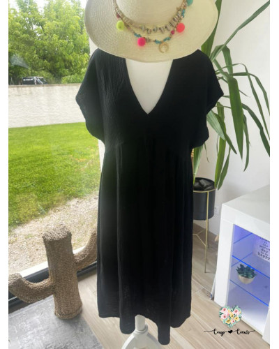 Robe gaze de coton unie - Noir (jusqu'à un 44)