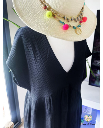 Robe gaze de coton unie - Noir (jusqu'à un 44)