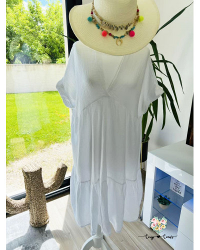 Robe gaze de coton unie - Blanc (jusqu'à un 50)