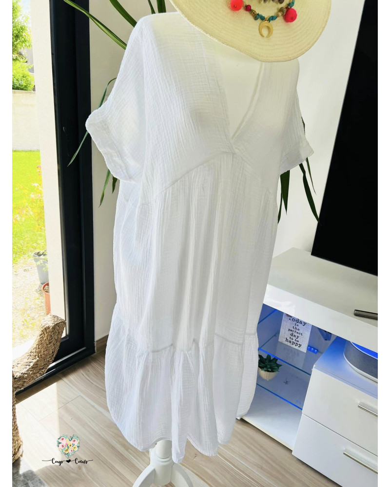 Robe gaze de coton unie - Blanc (jusqu'à un 50)