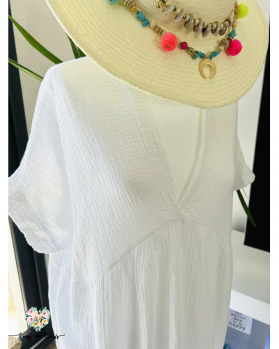 Robe gaze de coton unie - Blanc (jusqu'à un 50)