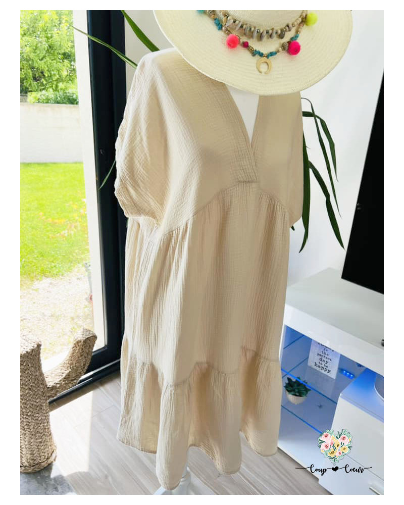 Robe gaze de coton unie - Beige (jusqu'à un 50)