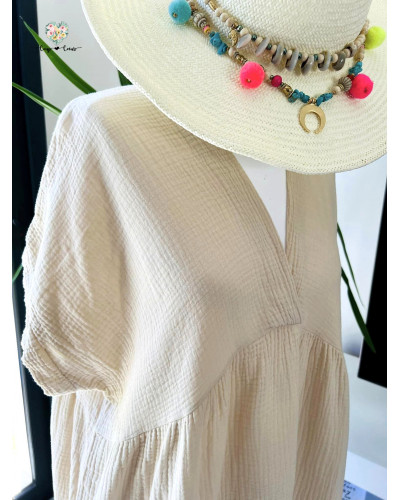 Robe gaze de coton unie - Beige (jusqu'à un 50)