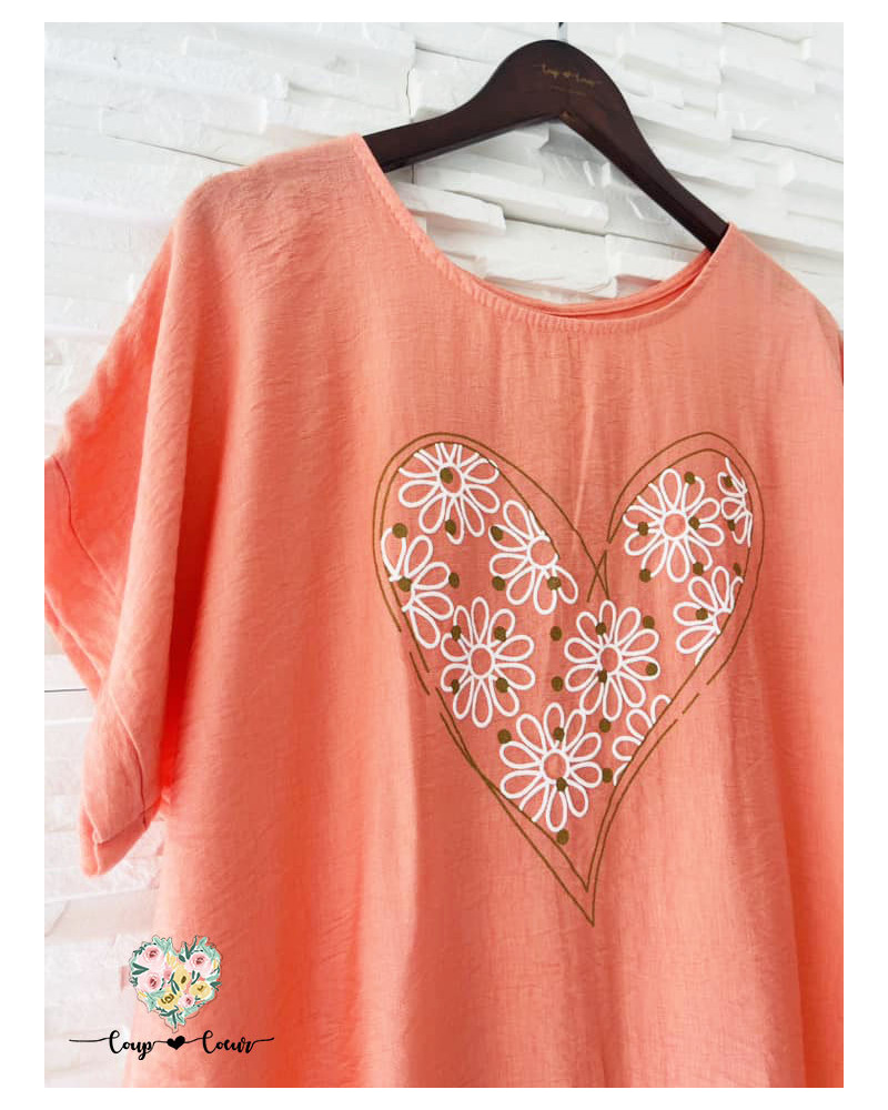 Haut coeur margueritte - Corail (jusqu'à un 46)