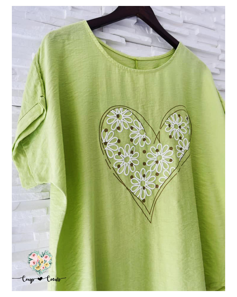 Haut coeur margueritte - Vert Pomme (jusqu'à un 46)